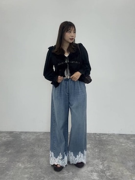 「LOWRYS FARM（ローリーズファーム）のイージーバギーデニム　601067（デニムパンツ、ブルー系）」を使った、marina  さん（レディース・162cm）の夏コーディネート