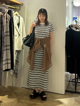 「LOWRYS FARM（ローリーズファーム）のシアーシャツＬＳ  605853（シャツ/ブラウス、ブラウン系）」を使った、marina  さん（レディース・162cm）の夏コーディネート
