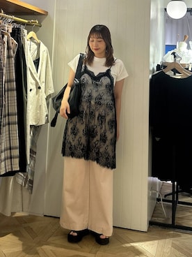 「LOWRYS FARM（ローリーズファーム）のイージーバギーデニム　601067（デニムパンツ、ピンク系）」を使った、marina  さん（レディース・162cm）の夏コーディネート