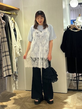 「LOWRYS FARM（ローリーズファーム）のカンドウフィットＫｎｉｔサンダル 637889（サンダル、ブラック系）」を使った、marina  さん（レディース・162cm）の夏コーディネート