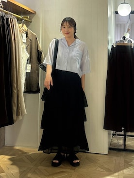 「LOWRYS FARM（ローリーズファーム）のカンドウフィットＫｎｉｔサンダル 637889（サンダル、ブラック系）」を使った、marina  さん（レディース・162cm）の夏コーディネート