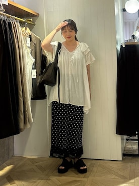「LOWRYS FARM（ローリーズファーム）のアソートリボンバレッタ　612868（バレッタ/ヘアクリップ、ブラック系）」を使った、marina  さん（レディース・162cm）の夏コーディネート