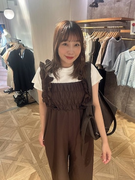 「LOWRYS FARM（ローリーズファーム）のフライスチビＴＥＥ 637055（Tシャツ/カットソー、ホワイト系）」を使った、marina  さん（レディース・162cm）の夏コーディネート