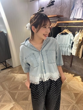 「LOWRYS FARM（ローリーズファーム）のキラキラスタッズツキシュシュ 666479（シュシュ、ホワイト系）」を使った、marina  さん（レディース・162cm）の夏コーディネート