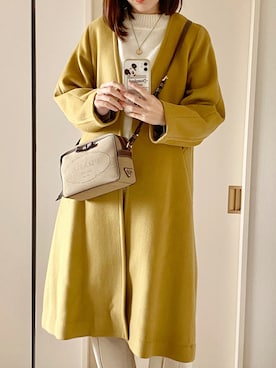 「BEAUTY&YOUTH UNITED ARROWS（ビューティーアンドユースユナイテッドアローズ）のアイテム（ノーカラーコート、イエロー系）」を使った、Ankoさん（レディース・161cm）の冬コーディネート