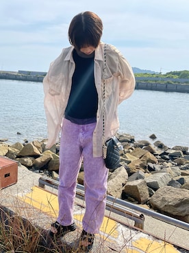 「パープル×黒」｜「アイテム（デニムパンツ）」を使った、しげさん（レディース・160cm）の夏コーディネート