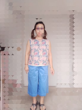 「GU（ジーユー）のアイテム（パンツ、ブルー系）」を使った、えまさん（レディース・160cm）の夏コーディネート