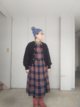 「タータンチェックスカート」｜えまさん（レディース・160cm）の冬コーディネート
