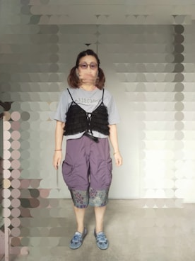 「GU（ジーユー）のアイテム（バレエシューズ、ブルー系）」を使った、えまさん（レディース・160cm）の夏コーディネート