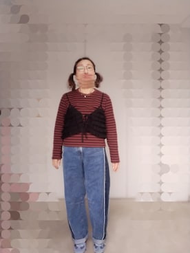 「GU（ジーユー）のアイテム（デニムパンツ、ブルー系）」を使った、えまさん（レディース・160cm）の春コーディネート