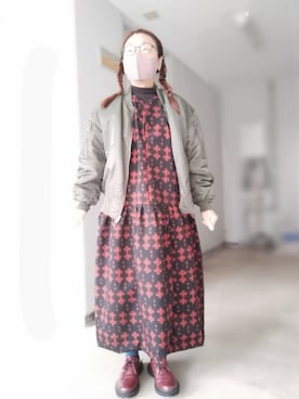 「Handmade（ハンドメイド）のアイテム（ワンピース/ドレス）」を使った、えまさん（骨格ナチュラル・レディース・160cm）の冬コーディネート