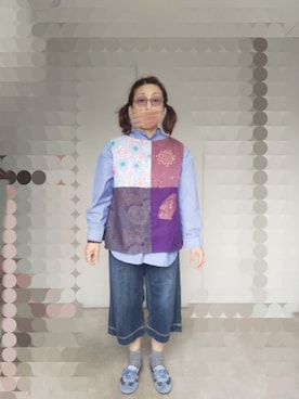 「GU（ジーユー）のアイテム（バレエシューズ、ブルー系）」を使った、えまさん（レディース・160cm）の春コーディネート