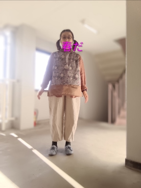 「GU（ジーユー）のアイテム（バレエシューズ、ブルー系）」を使った、えまさん（レディース・160cm）の春コーディネート