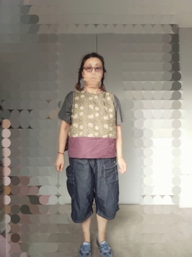 「Handmade（ハンドメイド）のアイテム（ベスト、その他）」を使った、えまさん（レディース・160cm）の夏コーディネート