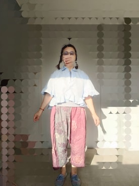 「GU（ジーユー）のアイテム（バレエシューズ、ブルー系）」を使った、えまさん（レディース・160cm）の夏コーディネート