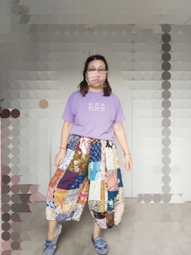 「no brand（ノーブランド）のアイテム（Tシャツ/カットソー、パープル系）」を使った、えまさん（レディース・160cm）の秋コーディネート