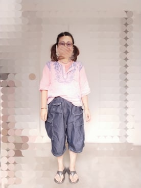 「no brand（ノーブランド）のアイテム（シャツ/ブラウス、その他）」を使った、えまさん（レディース・160cm）の夏コーディネート