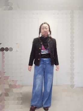 「アイテム（ノーカラージャケット）」を使った、えまさん（レディース・160cm）の秋コーディネート