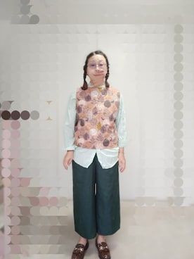 「Handmade（ハンドメイド）のアイテム（ベスト、その他）」を使った、えまさん（レディース・160cm）の秋コーディネート
