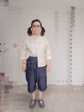 「GU（ジーユー）のアイテム（バレエシューズ、グレー系）」を使った、えまさん（レディース・160cm）の夏コーディネート