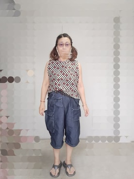 「Handmade（ハンドメイド）のアイテム（ベスト、その他）」を使った、えまさん（レディース・160cm）の夏コーディネート