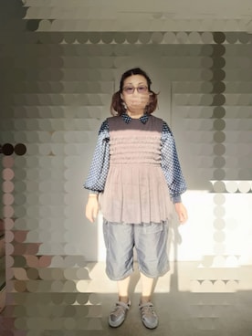 「GU（ジーユー）のアイテム（バレエシューズ、シルバー系）」を使った、えまさん（レディース・160cm）の春コーディネート