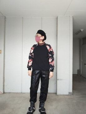 「ワークマン」｜「アイテム（ハンチング/ベレー帽）」を使った、えまさん（レディース・160cm）の冬コーディネート