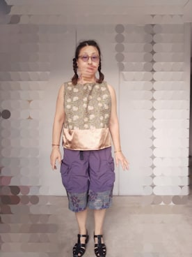 「しまむら（シマムラ）のアイテム（サンダル、ブラック系）」を使った、えまさん（レディース・160cm）の夏コーディネート