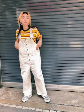 「AVIREX（アヴィレックス）のアイテム（サロペット/オーバーオール）」を使った、sayaさん（レディース・157cm）の春コーディネート