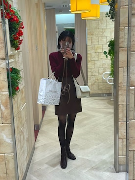 「ニット/セーター」｜「アイテム（PC・スマホグッズ/家電）」を使った、りんりんさん（レディース・158cm）の冬コーディネート