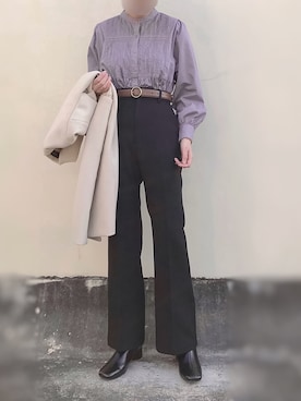 「Green　Parks（グリーンパークス）のアイテム（ノーカラーコート）」を使った、Sze1777さん（レディース・162cm）の春コーディネート