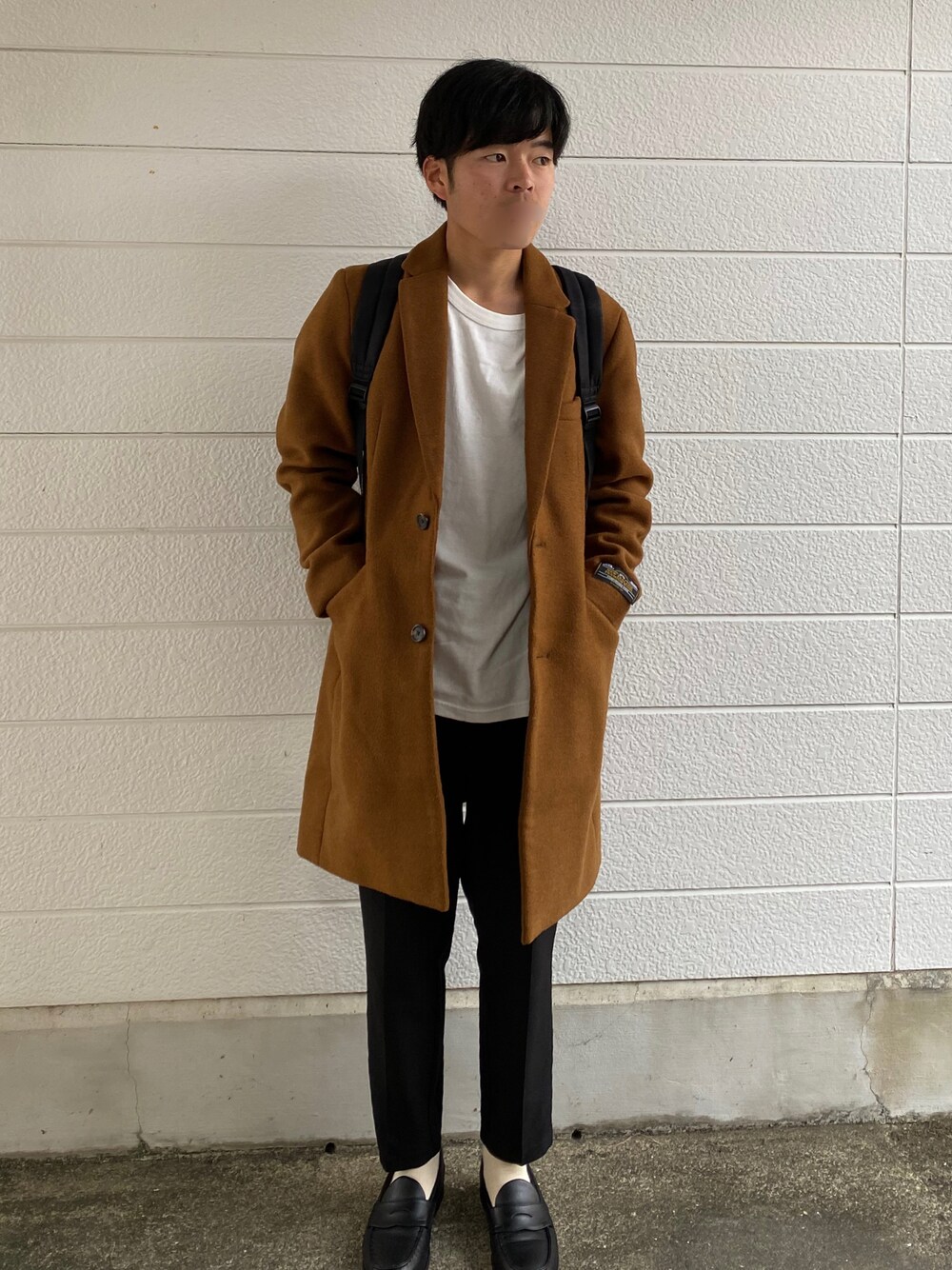 「おしゃれになりたい、自分磨き、SENSEOFPLACE、ユニクロ、ユニクロユー、GU、おしゃれさんと繋がりたい、チェスターコート、ロングコート、スラックス、ローファー、キレイめ、休日スタイル」｜「SENSE OF PLACE by URBAN RESEARCHのアイテム（チェスターコート、ブラウン系）」を使った、コウスケさん（メンズ・168cm）の冬コーディネートの1枚目の写真