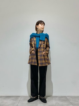 「チェック柄に恋してる」｜「アイテム（その他アウター）」を使った、beeeさん（レディース・155cm）の秋コーディネート