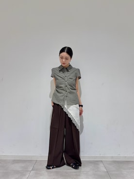 「SENSE OF PLACE by URBAN RESEARCH(センスオブプレイスバイアーバンリサーチ)のパフスリーブコンパクトギャザーシャツ(シャツ/ブラウス、ブラック系)」を使った、beeeさん(レディース・155cm)の夏コーディネート