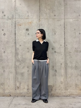 「KBF（ケイビーエフ）のレイヤードライクニットシャツ（ニット/セーター、ブラック系）」を使った、beeeさん（レディース・155cm）の春コーディネート