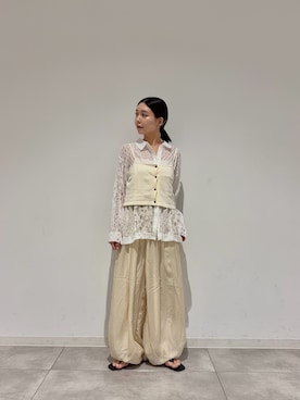 「SENSE OF PLACE by URBAN RESEARCH(センスオブプレイスバイアーバンリサーチ)のパッチワークレースシャツ(シャツ/ブラウス、ホワイト系)」を使った、beeeさん(レディース・155cm)の夏コーディネート