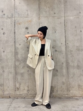 「SENSE OF PLACE by URBAN RESEARCH（センスオブプレイスバイアーバンリサーチ）の『UR TECH DRYLUXE』リネンライクジャケット（その他アウター、ベージュ系）」を使った、beeeさん（レディース・155cm）の春コーディネート