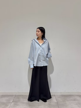 「SENSE OF PLACE by URBAN RESEARCH（センスオブプレイスバイアーバンリサーチ）のストライプアソートルーズシャツ（シャツ/ブラウス、ブルー系）」を使った、beeeさん（レディース・155cm）の夏コーディネート