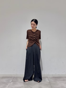 「SENSE OF PLACE by URBAN RESEARCH(センスオブプレイスバイアーバンリサーチ)のフロントタックメッシュレーストップ(カーディガン/ボレロ、ブラウン系)」を使った、beeeさん(レディース・155cm)の夏コーディネート