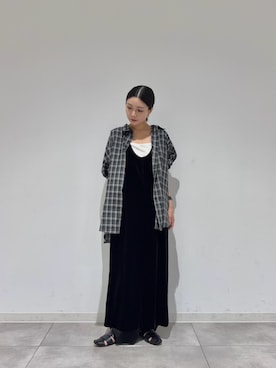 「SENSE OF PLACE by URBAN RESEARCH(センスオブプレイスバイアーバンリサーチ)の『接触冷感』UVケアチェックルーズシャツ(シャツ/ブラウス、ブラック系)」を使った、beeeさん(レディース・155cm)の夏コーディネート