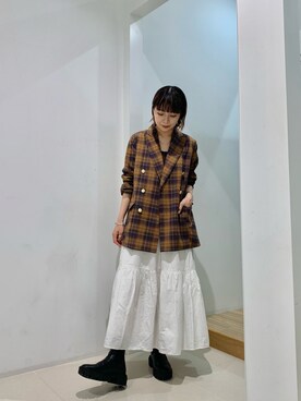 「チェック柄に恋してる」｜「アイテム（その他アウター）」を使った、beeeさん（レディース・155cm）の秋コーディネート