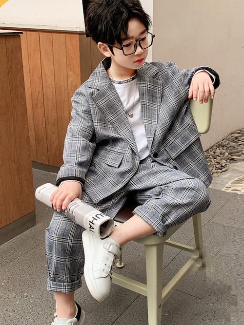 セール】キッズスーツ 長袖クラシカルチェック柄ジャケット+ボトムス