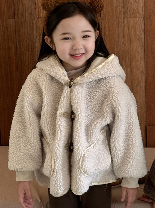 表ボア×フリース裏起毛/フード付き/男女兼用】クマさん刺繍バック