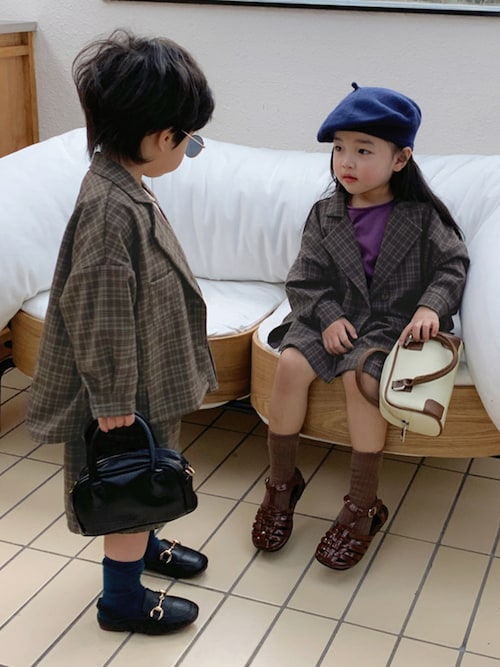 セール】キッズスーツ 男女兼用トラッドチェック柄ジャケット+ボトムス