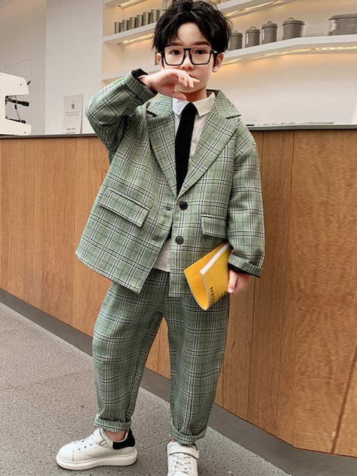 セール】キッズスーツ 長袖クラシカルチェック柄ジャケット+ボトムス