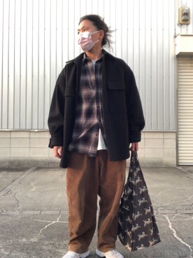 「FREAK'S STORE（フリークスストア）のWEB限定 Relax Fit リラックスフィット チェックネルシャツ/オンブレチェック（シャツ/ブラウス）」を使った、peppermintsさん（レディース・156cm）の春コーディネート