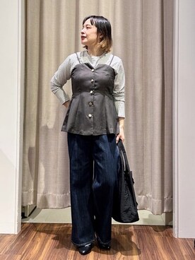 「grove（グローブ）の【カセット服】主役級キャミビスチェ（シャツ/ブラウス、ブラウン系）」を使った、kanakoさん（レディース・160cm）の秋コーディネート