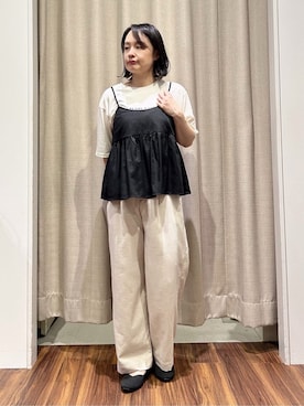 「grove（グローブ）のロープベルトで差がつく 洗練リラックスパンツ（その他パンツ、ベージュ系）」を使った、kanakoさん（レディース・160cm）の夏コーディネート