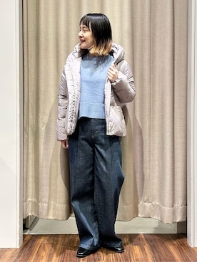 「grove（グローブ）の【名品アウター／800FP・多機能】つつまれダウンショート（ダウンジャケット/コート、ベージュ系）」を使った、kanakoさん（レディース・160cm）の秋コーディネート