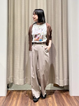 「grove（グローブ）の【接触冷感/UVカットetc】夏に嬉しい機能付き！ベーシックショートカーディガン（カーディガン/ボレロ、ブラウン系）」を使った、kanakoさん（レディース・160cm）の夏コーディネート